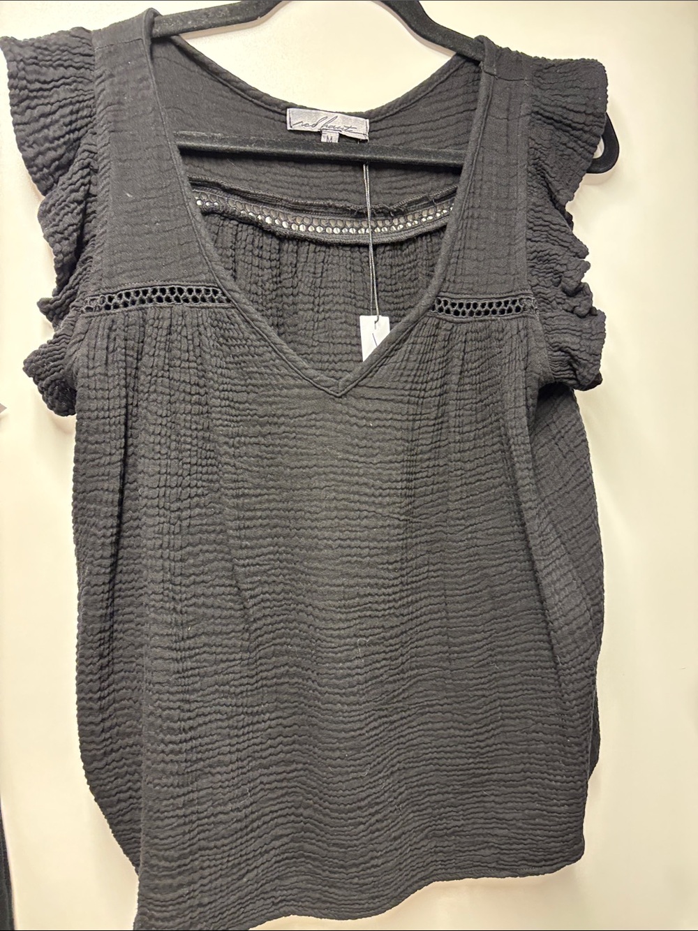 Red Haute Black Textured V-Neck Ruffle Sleeve Camisole new